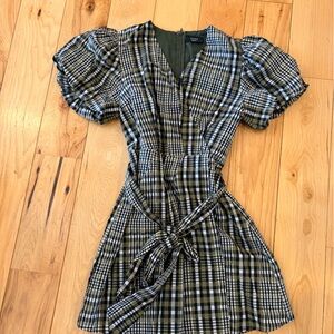 Vici Black and White Plaid Dress with Tan Accents